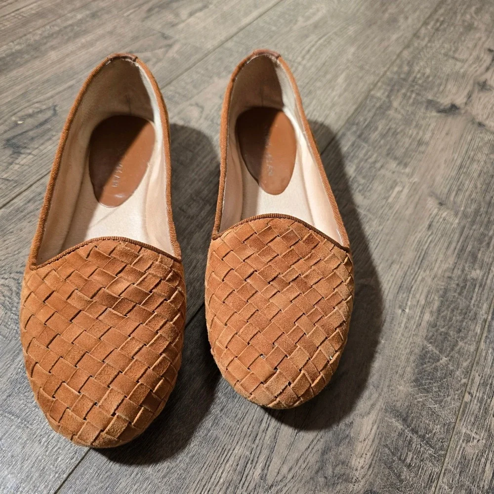 Antonio Melani Woven Leather Loafers Cognac Brown Suede Flats‎ Womens 8M